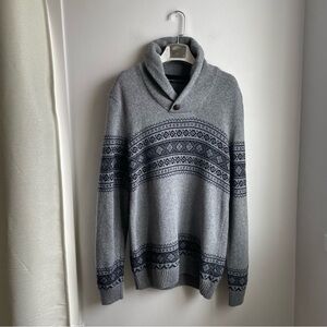 Grey Wool Sweater Shawl Neck Made in Italy size L